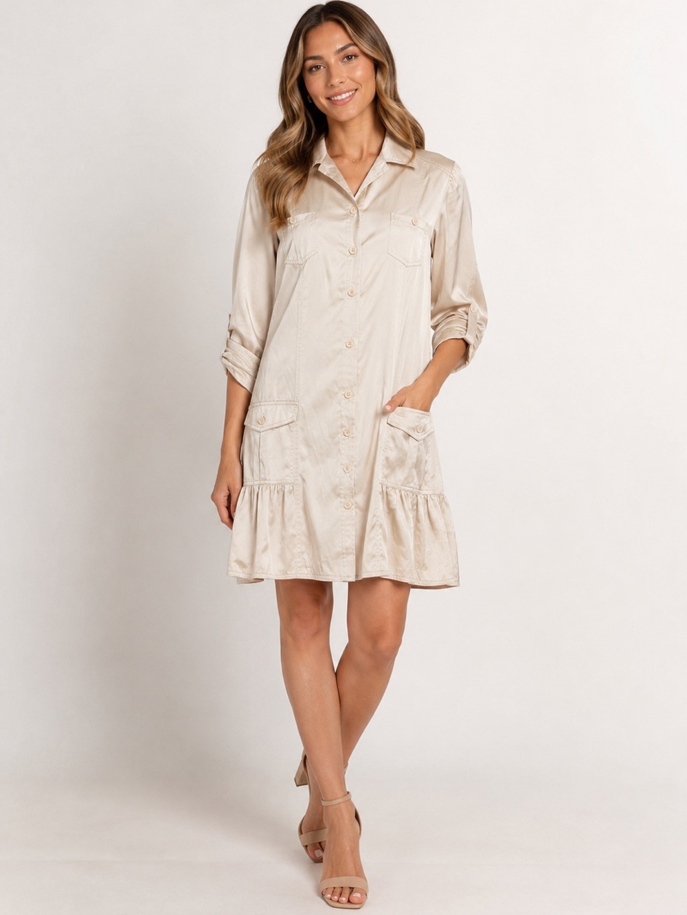 MUBI Japan NWT Utility Safari Shirt Dress Japanese Fabric Beige Size L